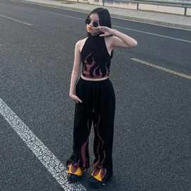 女童潮酷街舞套装夏季无袖背心阔腿裤中大童女孩韩范嘻哈漏背夏装