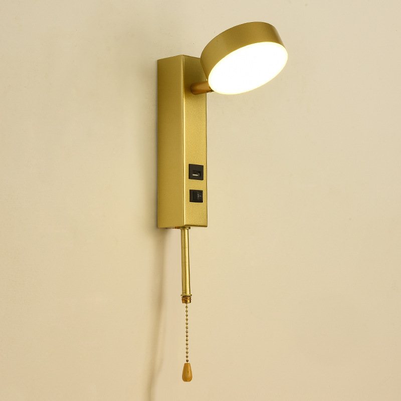 Modern simple creative hotel home bedroom bedside lamp with switch engineering decoration USB charging port wall lamp
