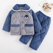 男童睡衣2024年新款冬季加厚夹棉法兰绒三层加厚女孩珊瑚绒家居服