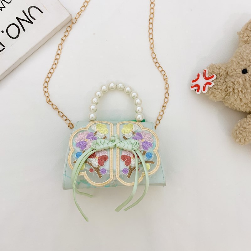 Niñas dulces perlas de aire extranjero bolsas de accesorios portátiles de estilo antiguo con bolsas de ropa de estilo chino niñas lindas bolsas de lápiz labial un hombro