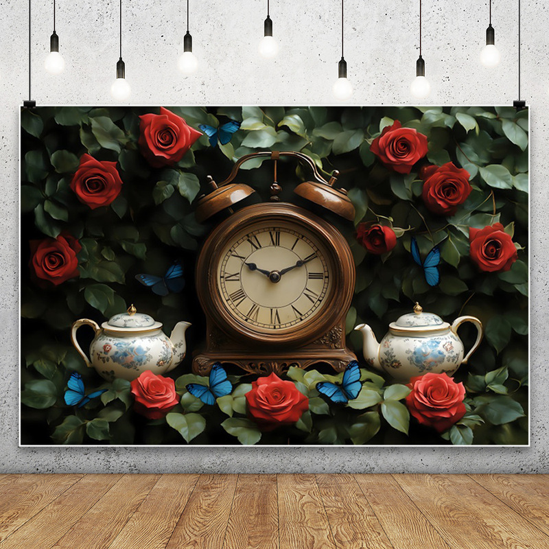 Retro Valentine's Day Romantic Window Garden Butterfly Rose Party Decoration Foreign Trade Photography Background Cloth Retro Valentine's Day Romantic Window Garden Butterfly Rose Party Decoration Foreign Trade Photography Background Cloth