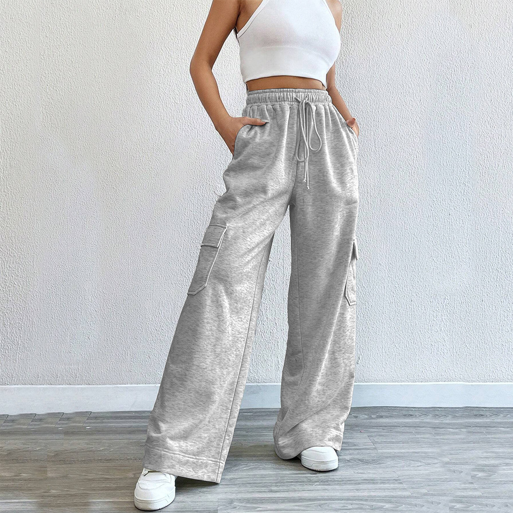 Damenhose mit hoher Taille, schlankem, geradem Bein, weitem Bein, modisch, lässig, amerikanischer Overall, Sporthose für Herbst und Winter_voghion.com