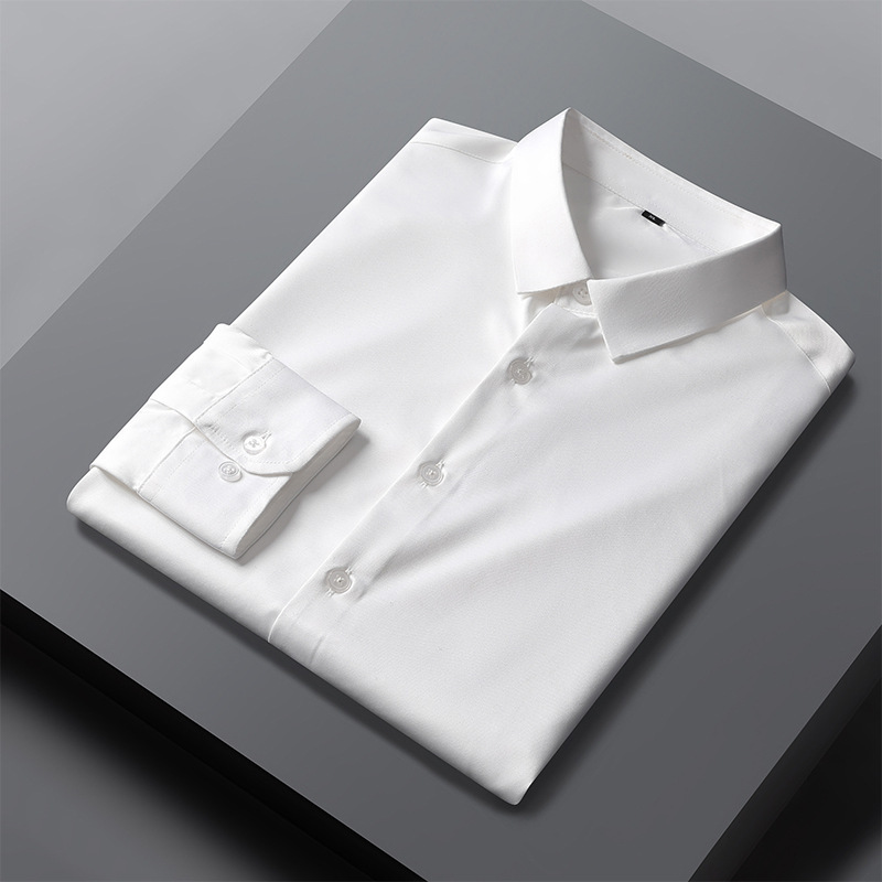 Men's Business Shirt No-Iron Anti-Wrinkle Formal Square Collar Korean Style Slim Stretch Business Top Shirt Men's Long Sleeves