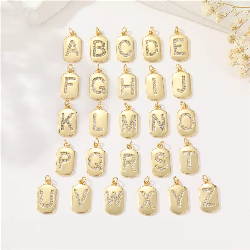 亚马逊爆款简约英文26字母吊坠14k包金高保色微镶锆石diy饰品配件
