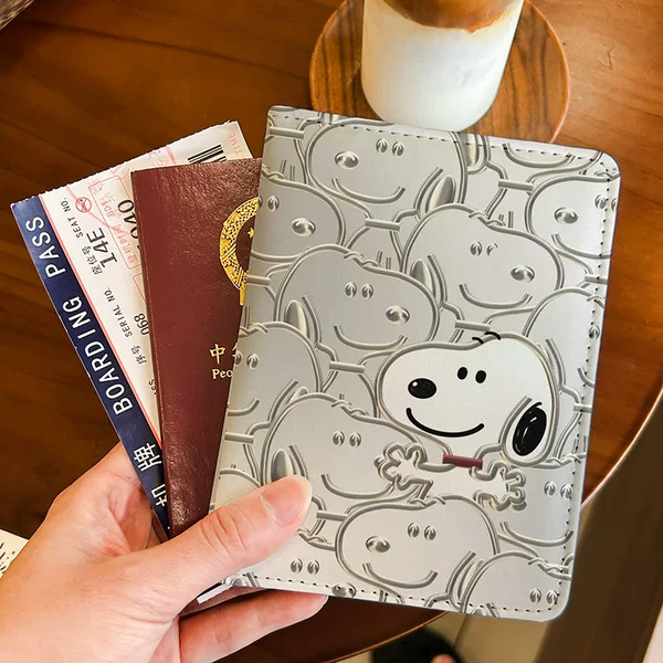 Snoopy Cartoon Passport Holder, Document Bag, Protective Cover, Multi-Functional Card Holder, Portable Travel Organizer for Overseas Travel