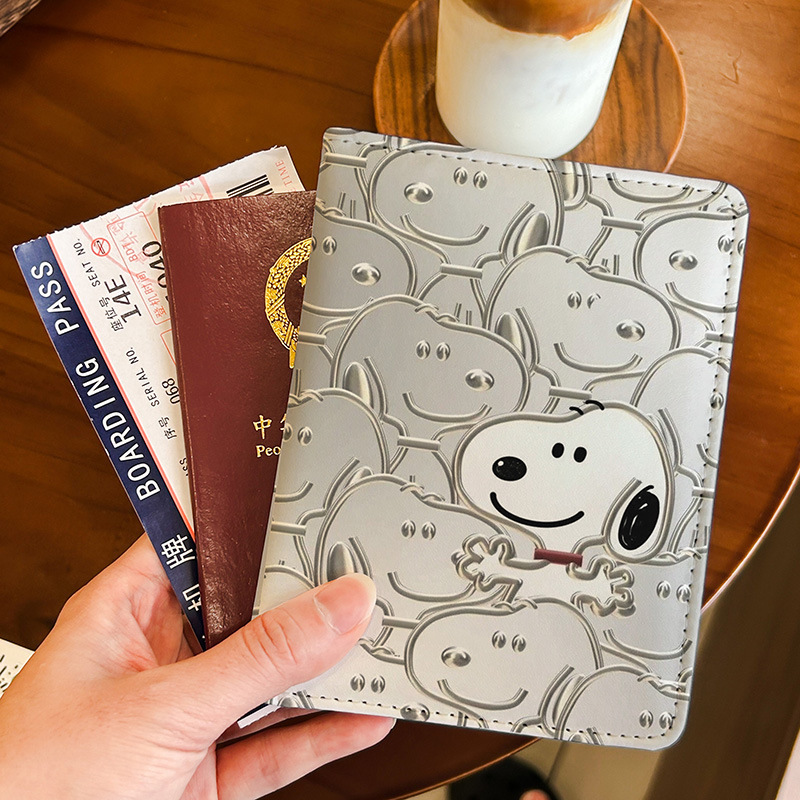Snoopy Cartoon Passport Holder, Document Bag, Protective Cover, Multi-Functional Card Holder, Portable Travel Organizer for Overseas Travel