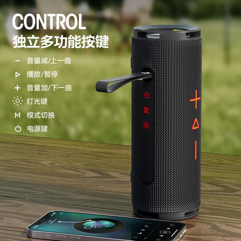 Transfronterizo al aire libre portátil IPX6 impermeable audio inalámbrico cilíndrico con cuerda de suspensión deportiva de bicicleta altavoz Bluetooth montado en el vehículo