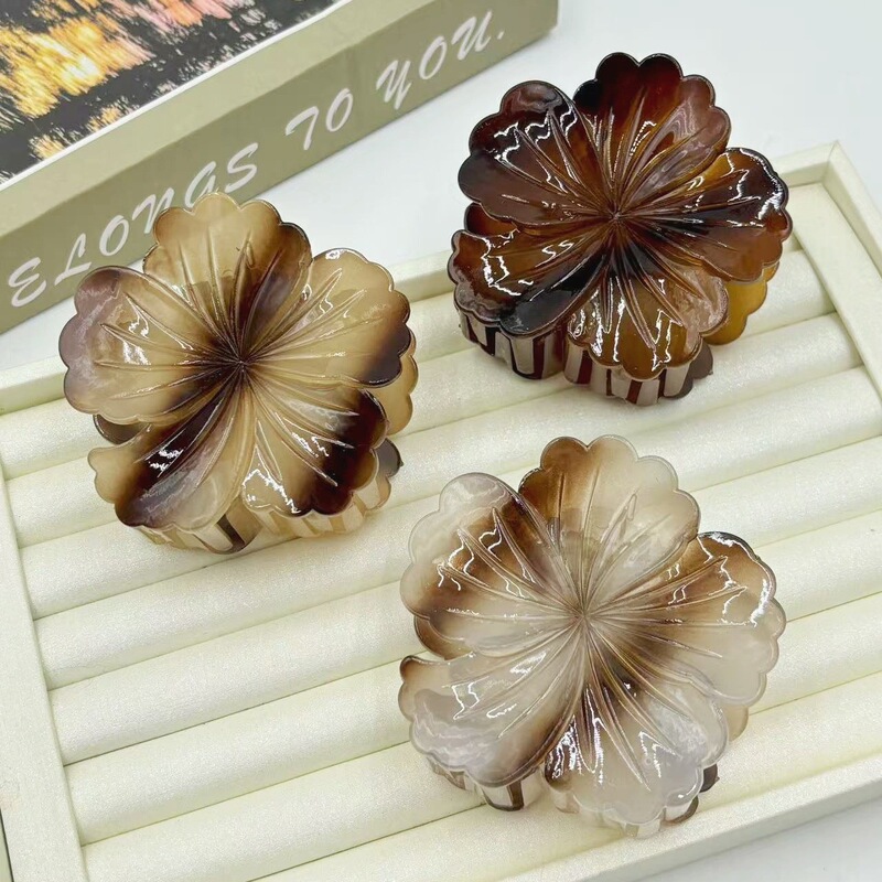 秋冬深色卷心花复古白菜花抓夹花朵发夹后脑勺盘发鲨鱼夹美拉德风|undefined