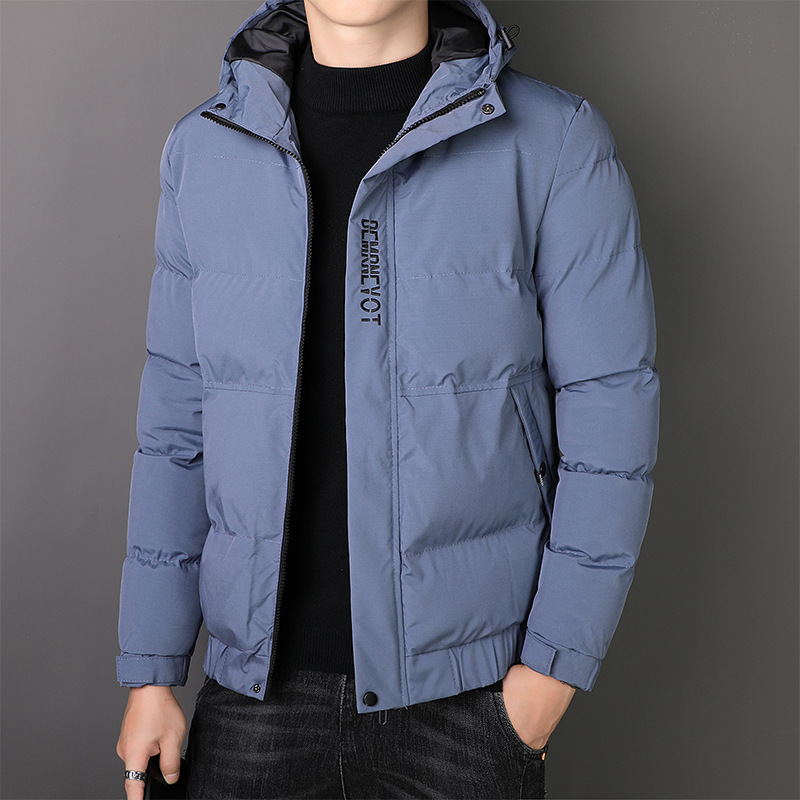 Winter trendy short hooded cotton jacket, thickened and warm, with horizontal quilting and ribbed design, versatile windproof sports coat