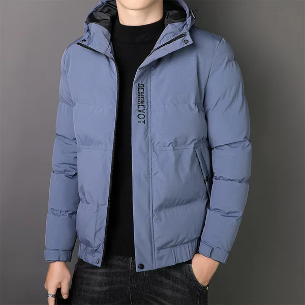 Winter trendy short hooded cotton jacket, thickened and warm, with horizontal quilting and ribbed design, versatile windproof sports coat