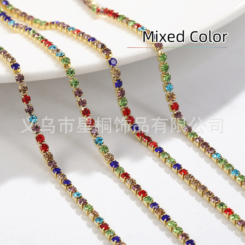 Ventas directas transfronterizas 2mm-3mm fondo de cobre color cuatro esquinas cadena de garras cadena de diamantes densa ropa de bricolaje accesorios para vestidos de novia