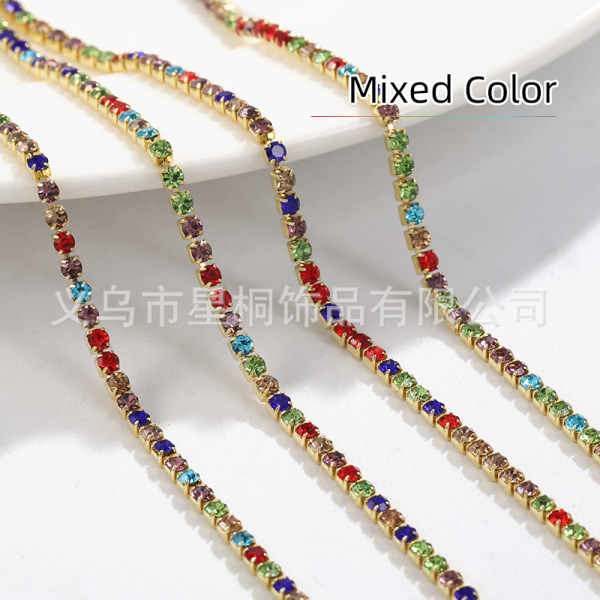 Cross-Border Direct Sales 2Mm-3Mm Copper Bottom Colorful Four-Corner Claw Chain Dense Diamond Chain DIY Clothing Wedding Dress Accessories