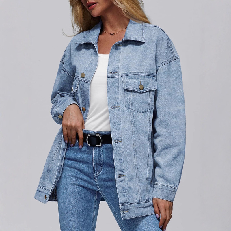 25 New Women's Denim Jacket Denim Long Sleeve Oversized Button Jacket Fashion Coat Autumn