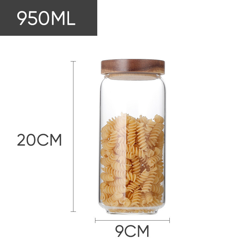 Acacia vidrio de almacenamiento tanque de alimentos granos granos café té vidrio sellado tanque de almacenamiento transparente sellado