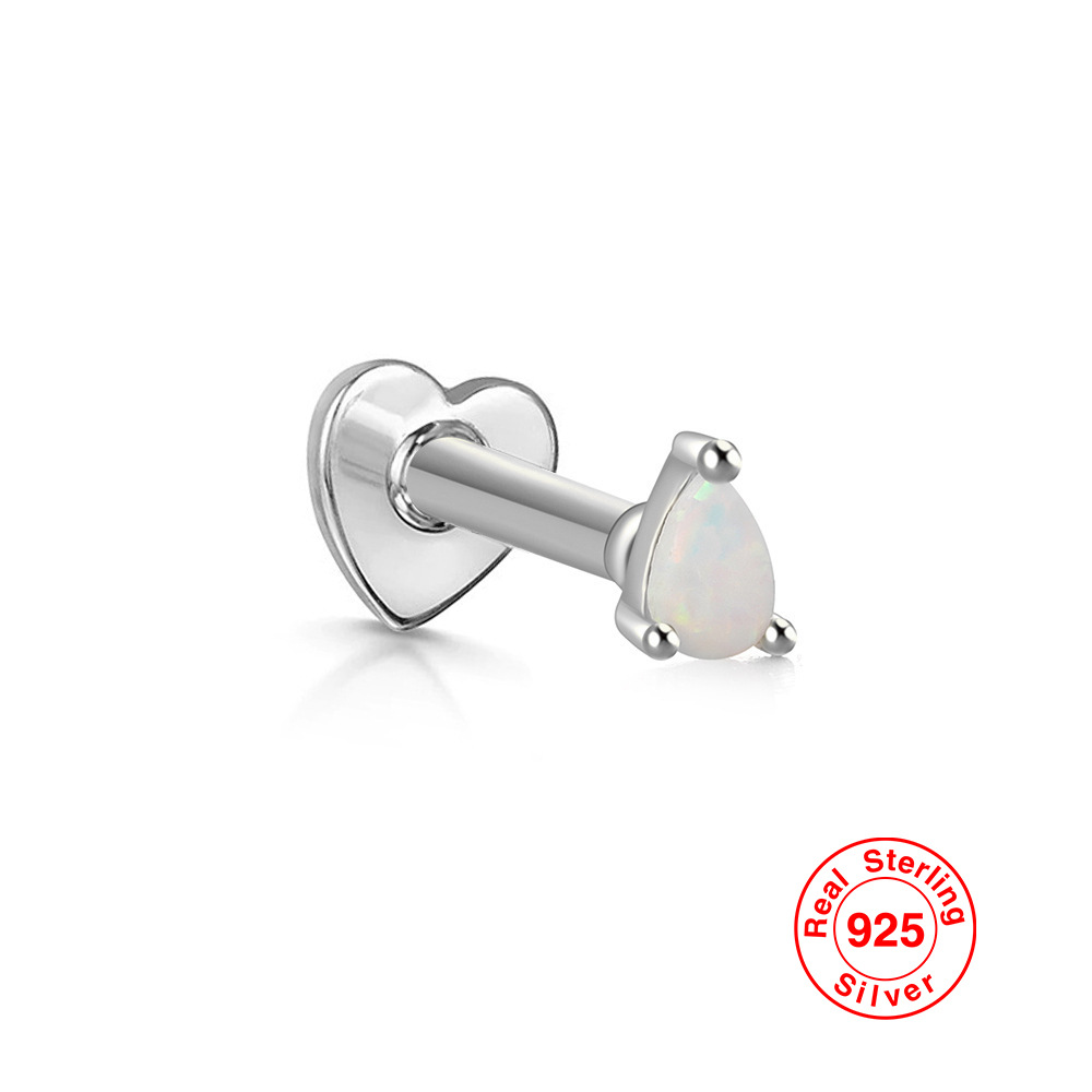 S925 plata esterlina ópalo diamante incrustado en forma de corazón hilo piercing oído hueso Stud Europea y Americana Venta caliente de alta calidad pendientes
