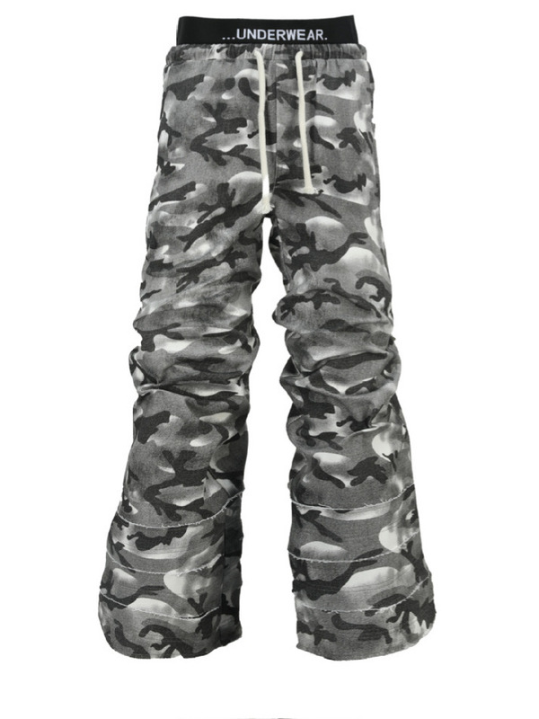 2024 American-style High Street Camouflage Dirty Dye Double Waist Hand-damaged Leg Casual Straight Stacked Canvas Trousers