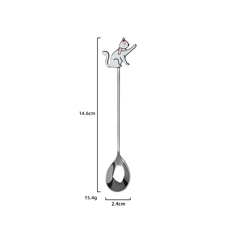 Creative 304 Stainless Steel Cute Cartoon Cat And Fish Restaurant Dessert Coffee Stirring Spoon, High Aesthetic Value_voghion.com