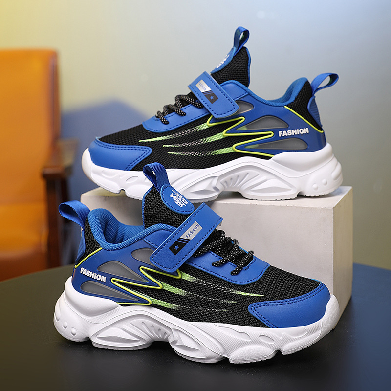 Children's Shoes 2025 New Mesh Breathable Velcro Boys and Girls Medium and Large Kidsren's Hiking Shoes Lightweight Primary School Students' Running Shoes