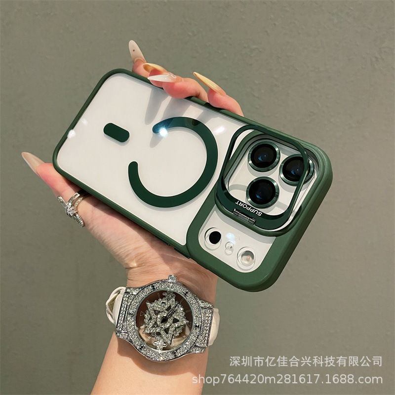 Apple 17Promax Lens Stand Magnetic Phone Case para iPhone 16 con película de lente 15 Case a prueba de caídas