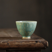 景德镇纯手工玛瑙绿窑变品茗杯 陶瓷建盏单杯主人杯大号功夫茶杯