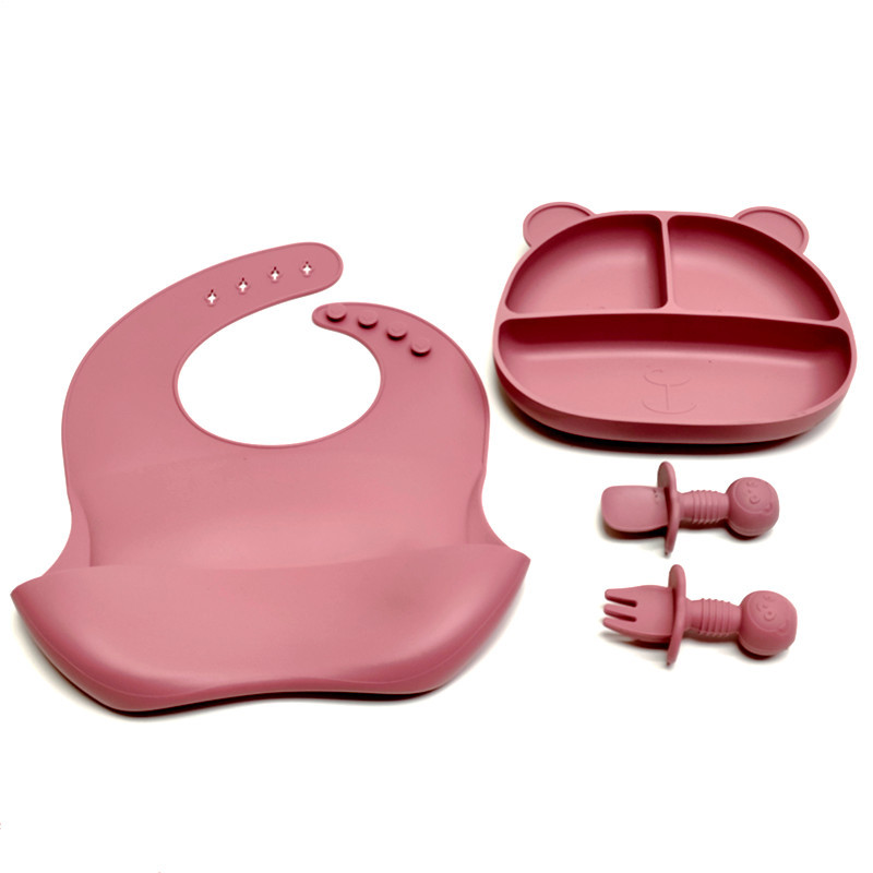 Nordic style cross-border hot selling food grade silicone bib children feeding baby tableware soft spoon three grid plate complementary food