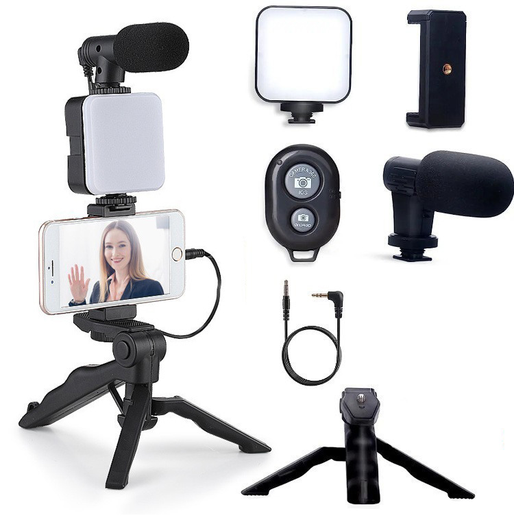 Venta caliente transfronteriza multifuncional escritorio belleza pierna bolsillo llenar luz con micrófono traje SLR Luz de Conferencia