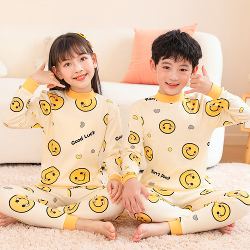 Children's pure cotton autumn clothes set, including boys' and girls' warm innerwear and sleepwear, for middle and small children as base layer cotton and wool sweaters.