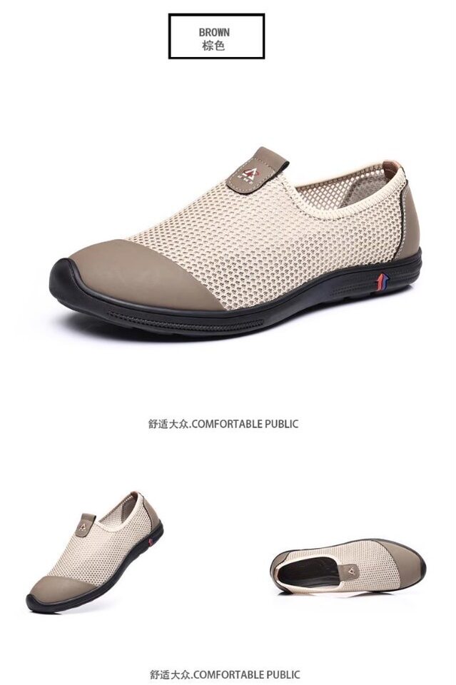 Giày sandal nam lười đế bằng, mũi tròn, thân lưới thoáng khí, phong cách casual — Màu kaki, màu đen chi tiết 21