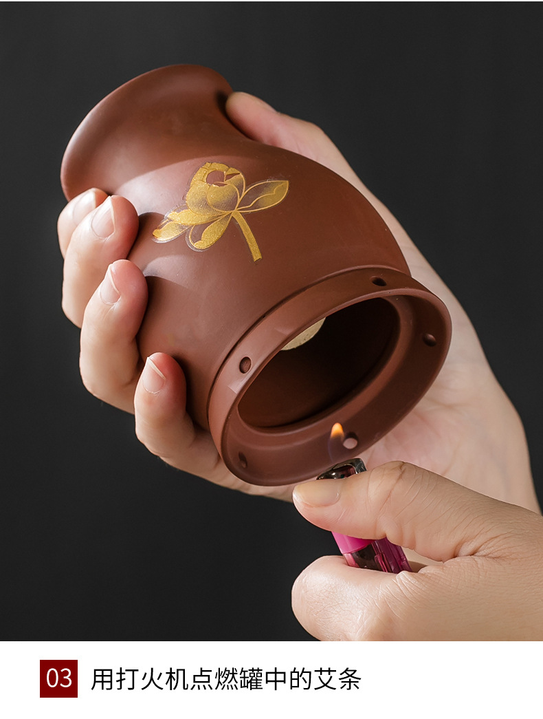 Purple Clay Moxibustion Dragon Jar Double Layer Heat Insulated Ceramic Cup Gua Sha Massage Tool for Home Use quality and texture