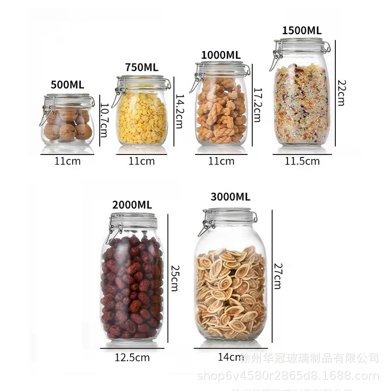 Venta al por mayor 1000ml de vidrio hebilla sellada frasco multi-grano alimentos encurtidos tarro mermelada tarro de almacenamiento tarro sellado de té