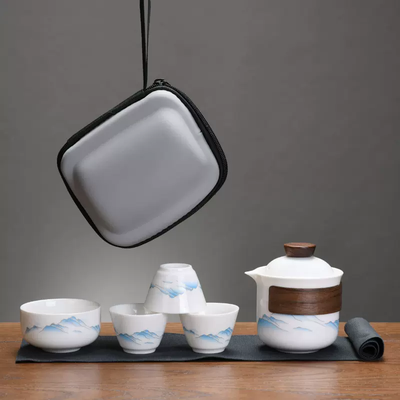 旅行茶具套装户外便携式羊脂玉一整套陶瓷功夫茶壶商务礼品印logo