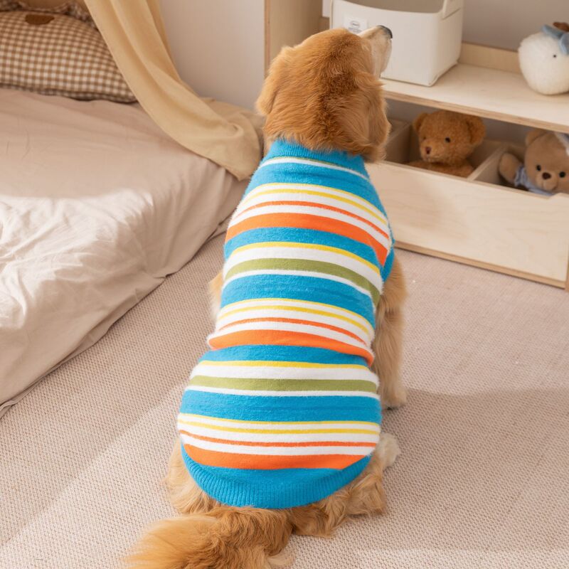 简约风狗狗衣服秋冬百搭条纹毛衣两脚无袖大狗狗衣服金毛宠物衣服|undefined