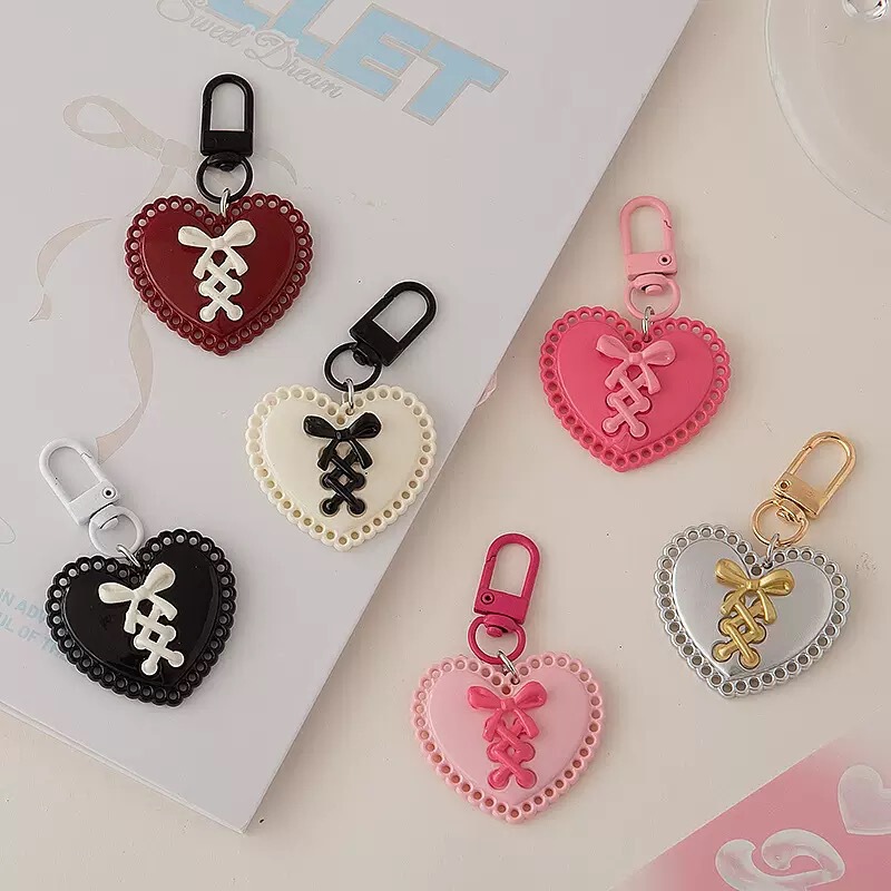Japanese-Style Bowknot Heart Keychain Small Pendant Personality Girly Hollow Pentagram Backpack Accessory