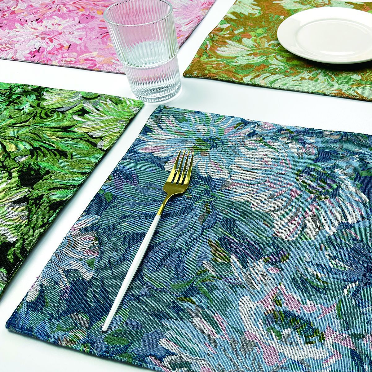 Nuevo jacquard pintura al óleo placemat Monet crisantemo vintage occidental placemat estera de aislamiento térmico anti-scald Hotel posavasos estera de mesa