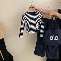 女童套装2025新款秋装韩版儿童修身条纹长袖T恤宝宝休闲 阔腿长裤