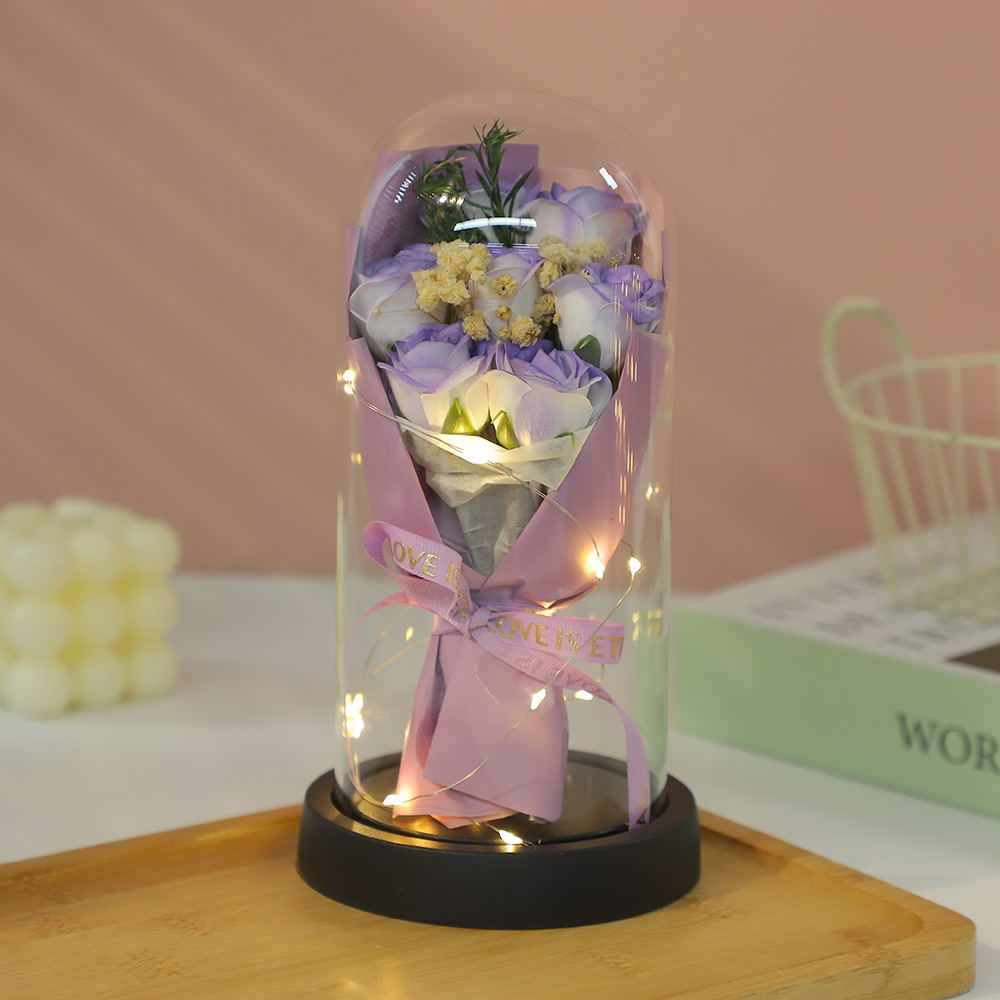 Decoración de cubierta de vidrio de flor eterna 7 ramos de rosas flores secas Día de la madre 520 Regalo de cumpleaños para novia y esposa