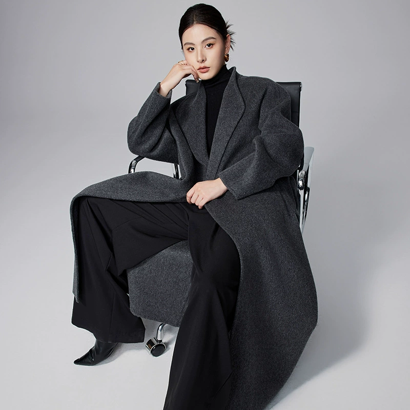 [Первоначально] row ленивый ветер халат двусторонний кашемировое пальто 2024 осень и зима шнуровка с удлиненным шерстяным пальто женский