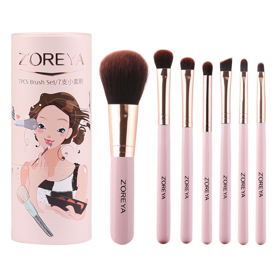Zhuolya herramientas de belleza traje principiante 7 pelo animal sombra de ojos Fundación cepillo de almacenamiento cubo maquillaje cepillo conjunto completo