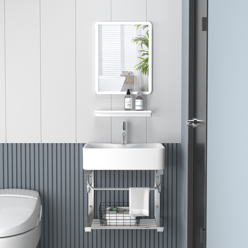 Lavabo de cerámica, lavabo de pie para baño, lavabo pequeño para apartamento, lavabo de balcón, lavabo de cerámica simple para montar en la pared