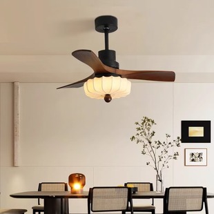 Antique Fan Light Walnut Fabric Living Room Vintage Hanging Fan Light Zhongshan Fengqi Lamps Hanging Fan Light