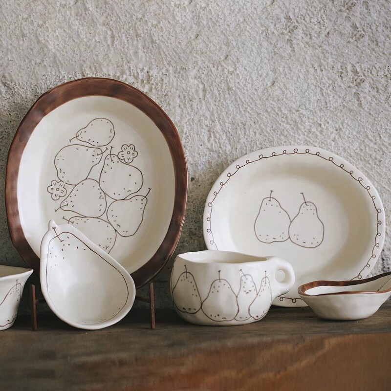 Simple Style Ceramic Tableware Set with Hand-Painted Pear Pattern Bowls and Plates, High-End Household Tableware, Breakfast Mugs as a Gift Simple Style Ceramic Tableware Set with Hand-Painted Pear Pattern Bowls and Plates, High-End Household Tableware, Breakfast Mugs as a Gift