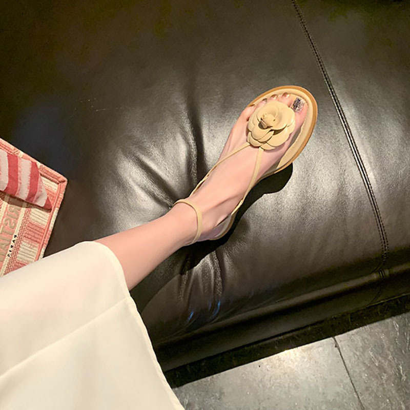 Fairy Style Strap Sandals 2023 New Camellia Flat Shoes French Style Elegant Dress Evening Style Sandals