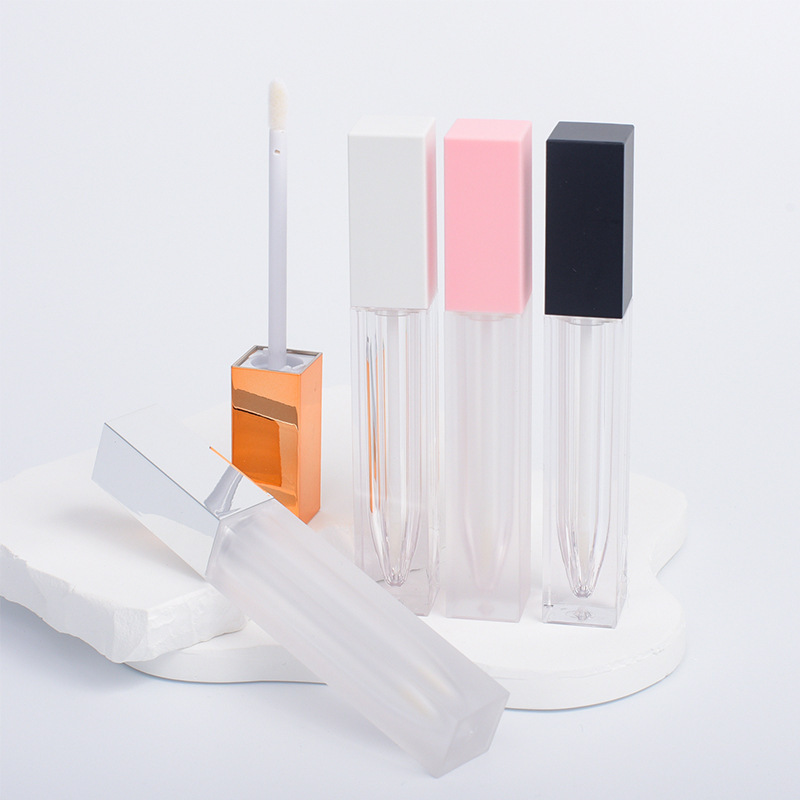 in stock wholesale 6-7ml square simple lip gloss tube transparent frosted lip glaze empty tube printing logo