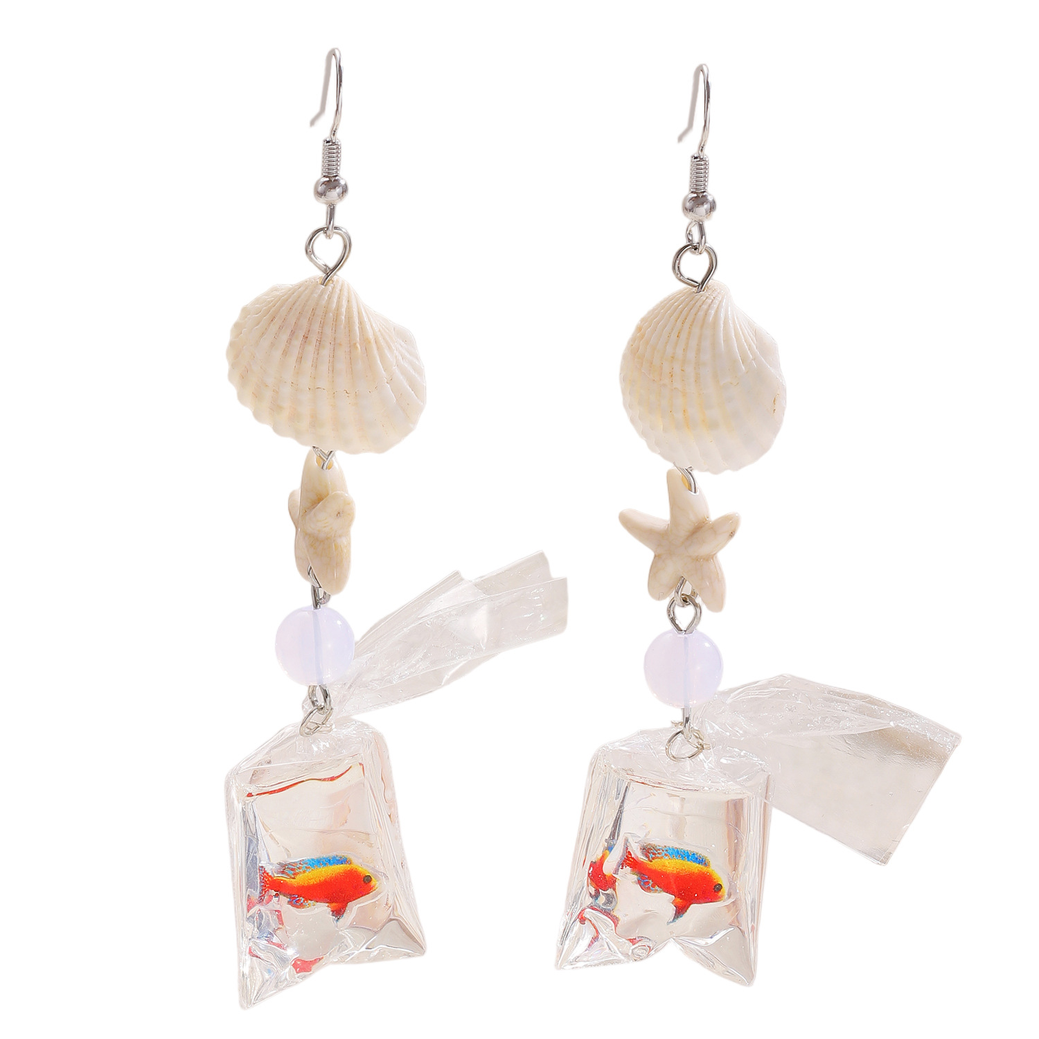 Ocean Style Starfish And Tropical Fish Stud Earrings For Women_voghion.com