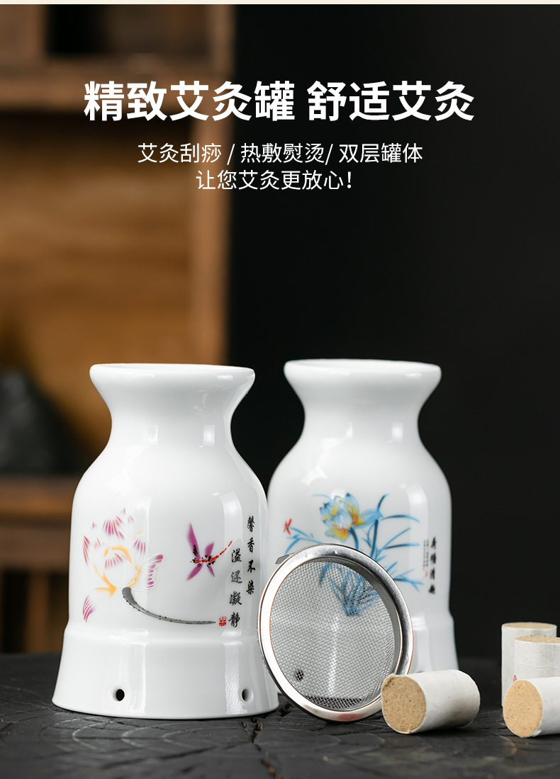 Ceramic Moxibustion Cup Gua Sha Jar Double Layer Heat Insulated Ash Grid Design for Home Meridian Care quality and texture