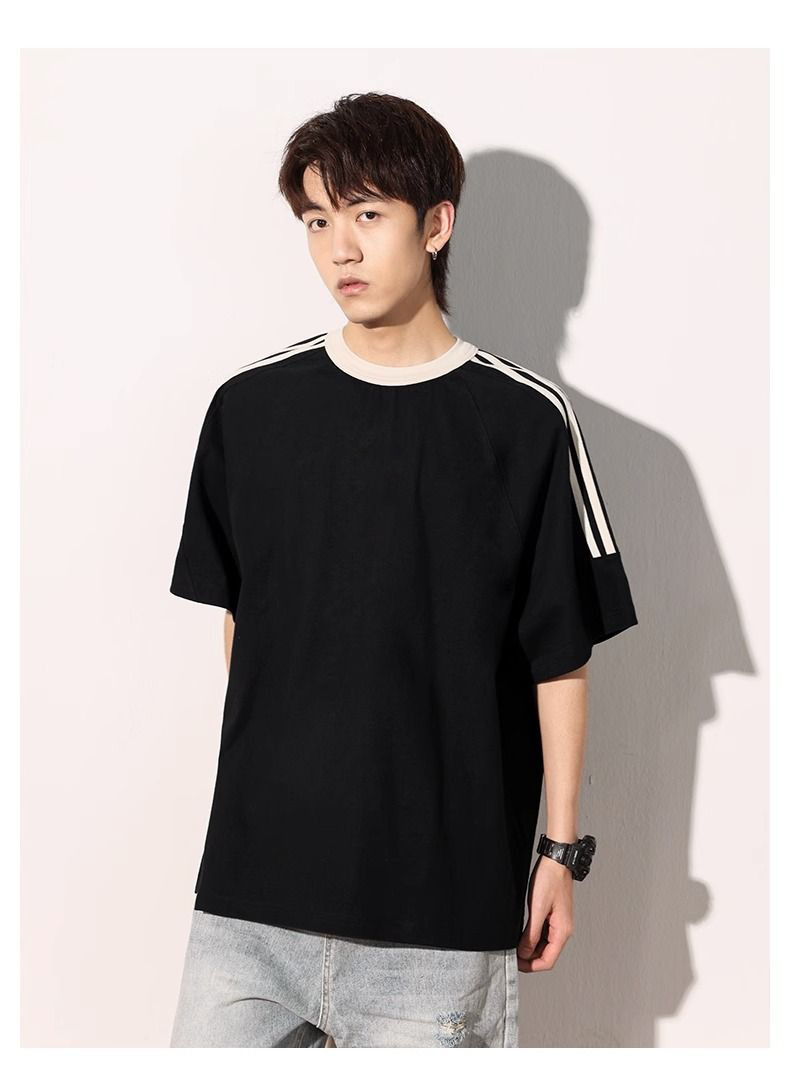 T-shirt uomo in cotone pesante con tre strisce stile estivo_voghion.com