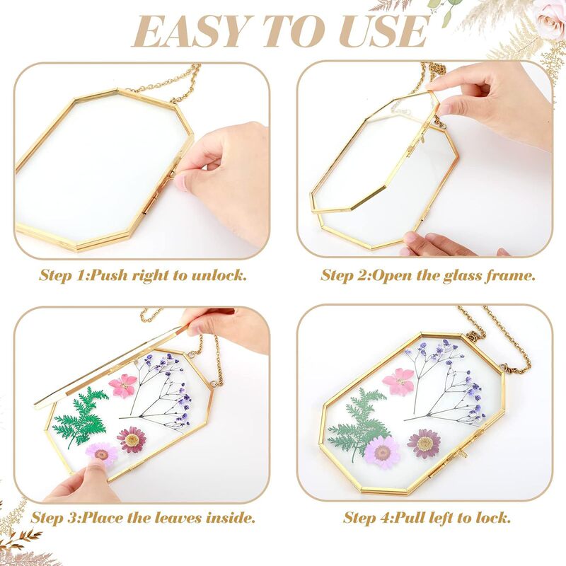 DIY Glass Pressed Flower Frame Hanging Photo Frame Transparent Floating Frame Modern Octagon Geometric Floating Frame