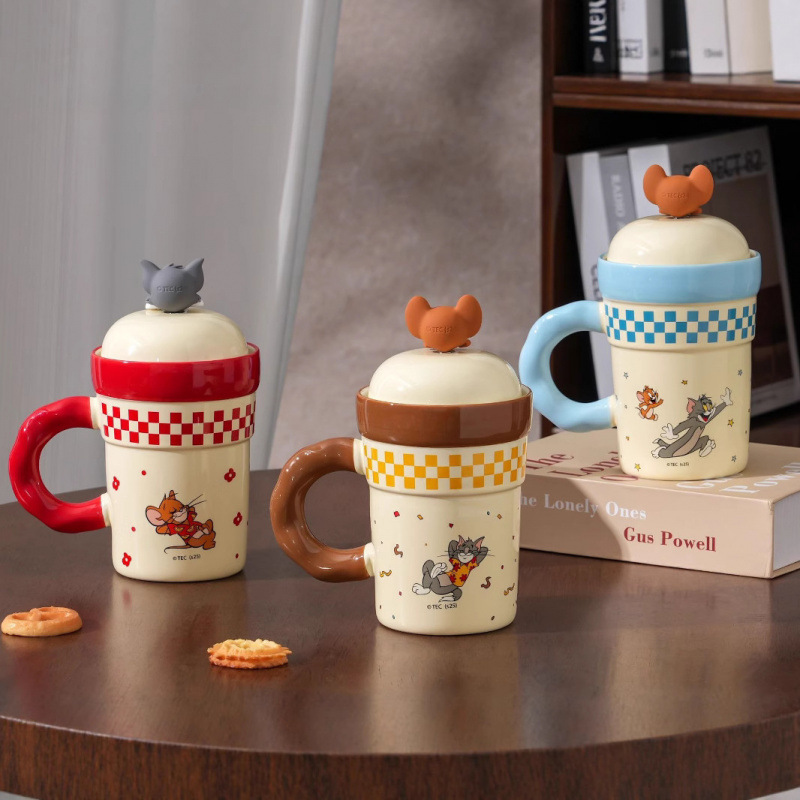 Gatos y ratones auténticos copos de marca encantadores tazas de gran capacidad tazas de cerámica domésticas con tapa de alta calidad de agua taza