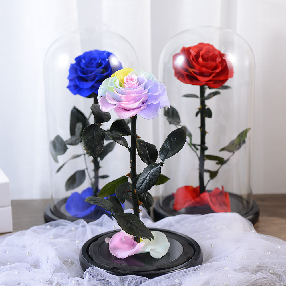 Transfronterizos flores de inmortalidad rosa pequeño príncipe cubierta de vidrio productos terminados regalos de día de San Valentín flores de inmortalidad decoración alta al por mayor