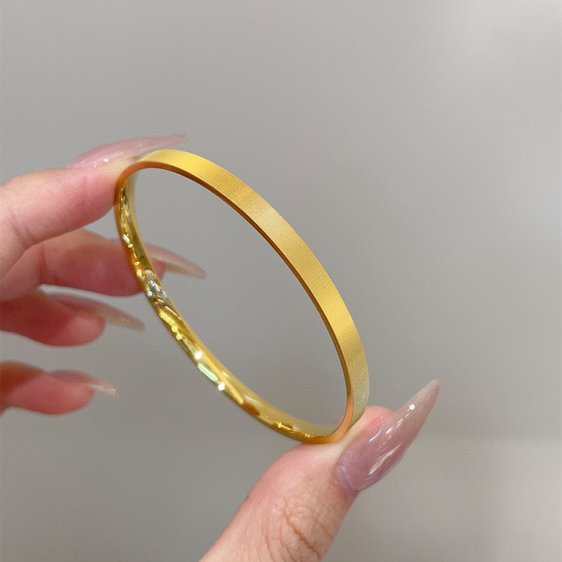 Ancient Heritage Pure Gold 999 Mirror Gold Light and Shadow Brushed Solid Mouth Bracelet for Women Simple and Fashionable Gold Water Shell Wholesale